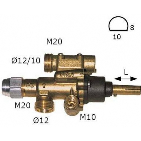 ROBINET GAZ PEL 22S AXE:L25MM 8X10MM RAC THERMOCOUPLE M9X1 - TIQ6199