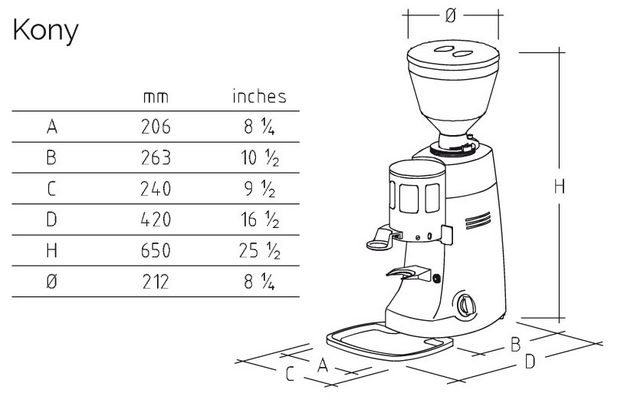 Dimensions Mazzer Kony